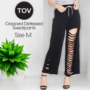 TOV Los Angeles Slashed Black Distressed Cropped Sweatpants